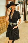 Black Concho Button Down Dress With Western Yokes