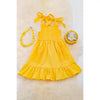 Yellow Embroidered Dress with Ruffle Hem