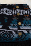 Teal Blue & Black Aztec Faux Wool Skirt