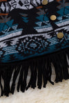 Teal Blue & Black Aztec Faux Wool Skirt
