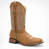 Hooch Women’s Crazy Leather Wide Square Toe Western Boot - Broken horn