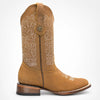 Hooch Women’s Crazy Leather Wide Square Toe Western Boot - Broken horn