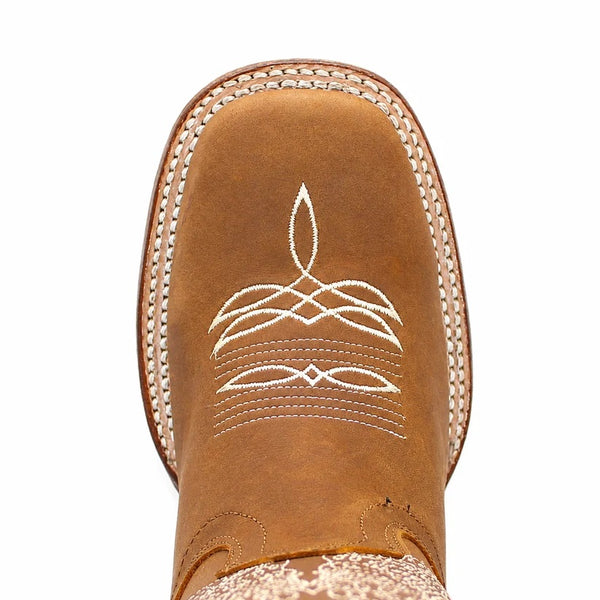 Hooch Women’s Crazy Leather Wide Square Toe Western Boot - Broken horn