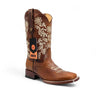 Hooch Women’s Square Toe Western Boots Genuine Leather Embroidered - Broken horn