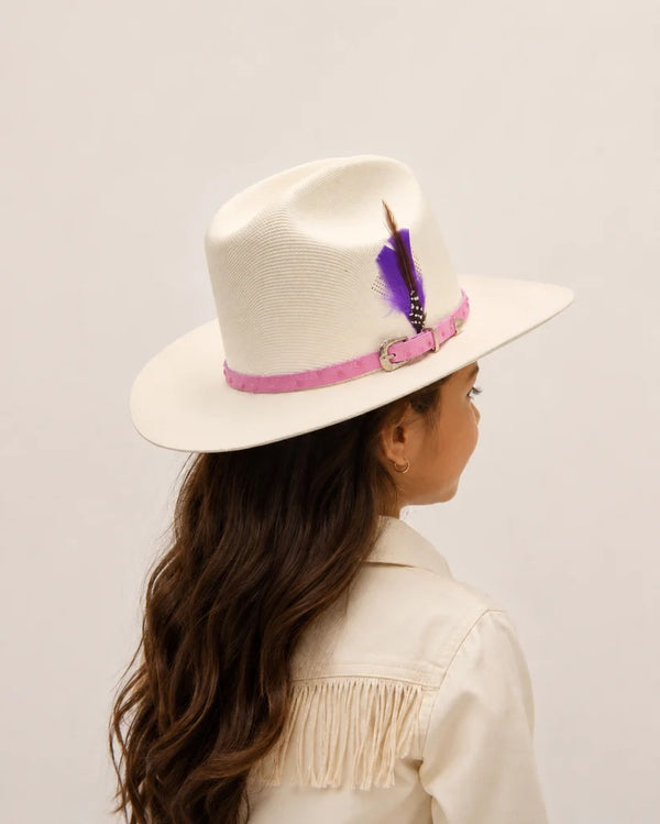 Hooch Girls Virgen de Guadalupe Sombrero – Pink Band Western Vaquera Hat with Genuine Feather - Broken horn