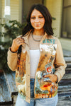 Camel Suede Zip Up Jacket W Vintage Western Print