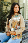 Camel Suede Zip Up Jacket W Vintage Western Print