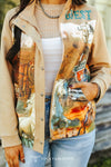 Camel Suede Zip Up Jacket W Vintage Western Print