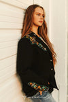 Black Suede Lucky Embroidered Sleeve /Yoke Blazer