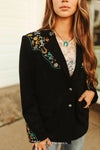 Black Suede Lucky Embroidered Sleeve /Yoke Blazer