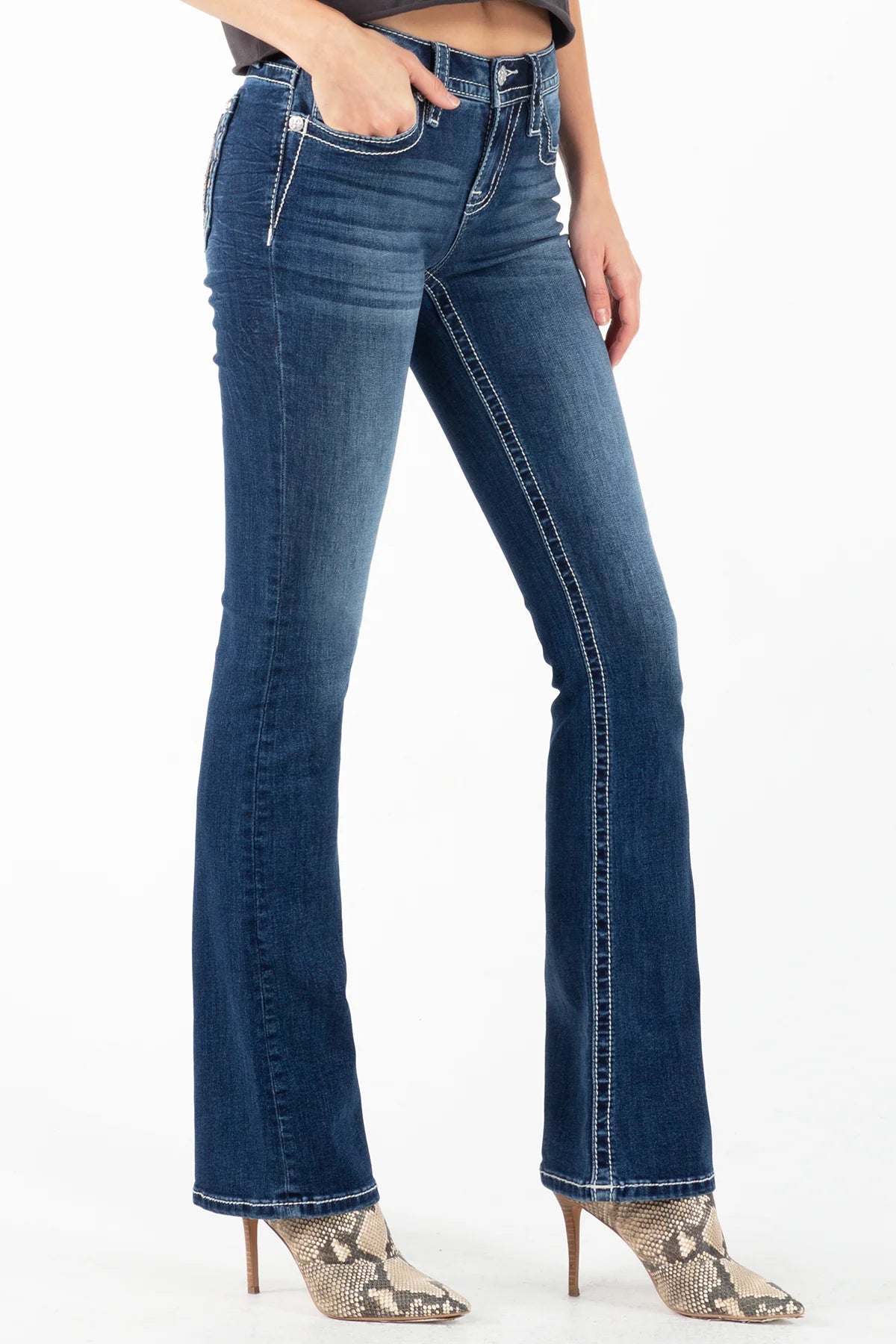 Lucky Horseshoe with Stars Mid-Rise Bootcut Miss Me Jeans
