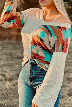 Aztec Patchwork Wide Sleeve Top