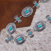 Rustic Couture Etched Silver Oval Stone Centered Concho Link Chain Belt