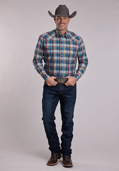 Roper Men's Amarillo Plaid Western Shirt - Broken horn