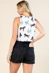 Western Running Horses Print V Neck Ribbon Vest