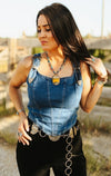 Dark Wash Corset Top W Buckle Strap - Broken horn