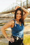 Dark Wash Corset Top W Buckle Strap - Broken horn