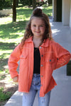 Girls Orange Distressed Denim Shirt