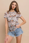 Western Horse Stables Print Mesh Casual Tee