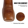 Palitutu Men's Dark Brown Full Grain Leather Square Toe Cowboy Boots - Broken horn