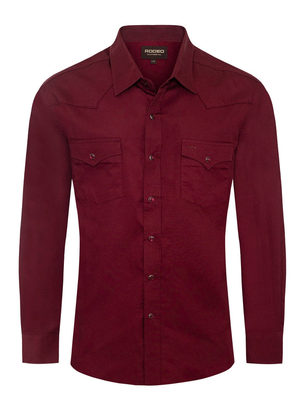 Rodeo Men's Western Solid Cotton Twill Snap Shirt - Burgundy