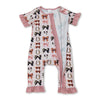 Pink ruffle cow print bow western baby zipper romper