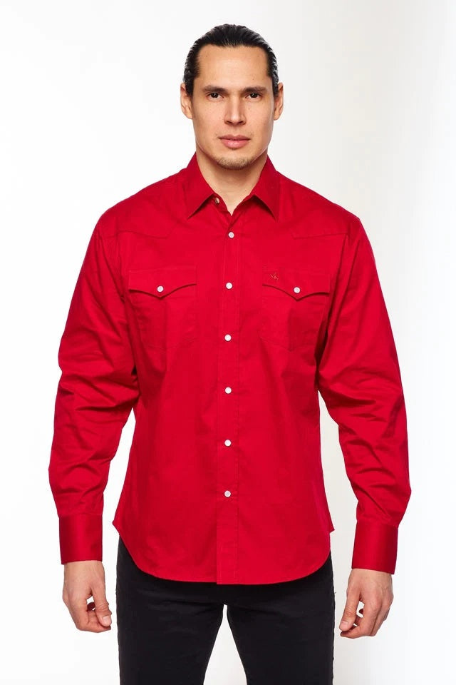 Rodeo Solid Color Long Sleeve Snap - Red