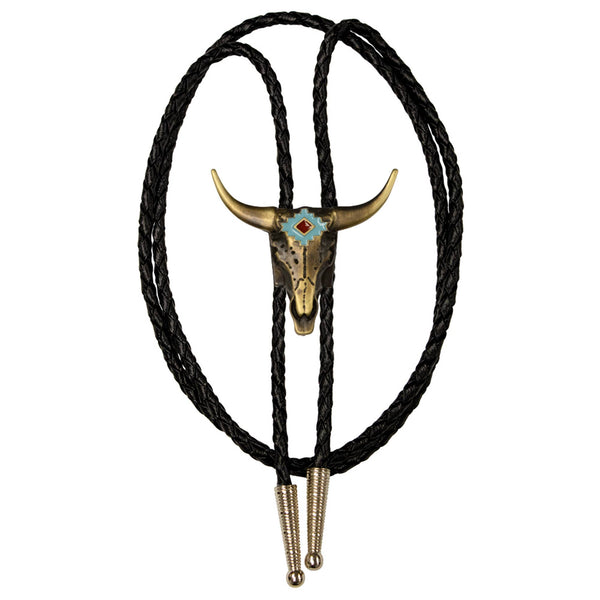 Western Express Longhorn Vintage Brass Bolo Tie - Broken horn