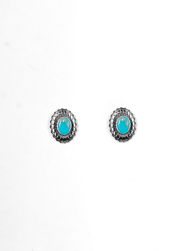 Silver Flower Concho Earring w/ Turquoise Stone