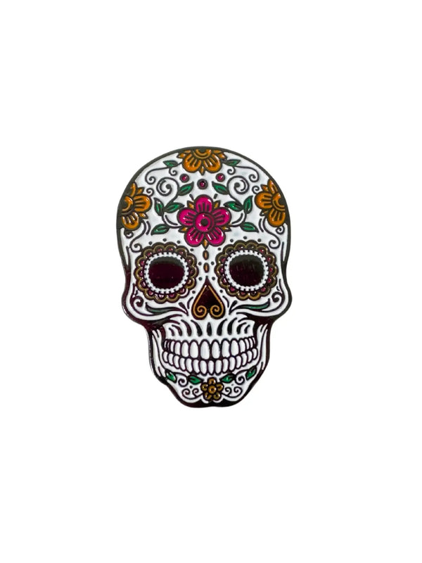 Flowered Skull - Magnetic Hat Pin - Broken horn