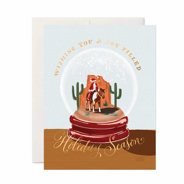Cowboy Santa Snow Globe Holiday Greeting Card - Broken horn
