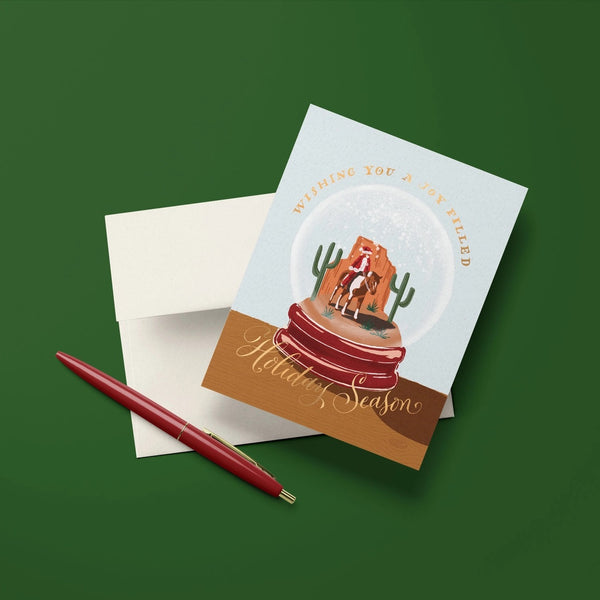 Cowboy Santa Snow Globe Holiday Greeting Card - Broken horn