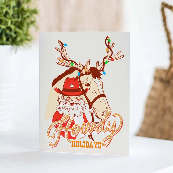 Howdy Holidays Santa Greeting Card - Broken horn