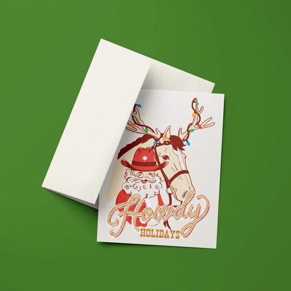 Howdy Holidays Santa Greeting Card - Broken horn