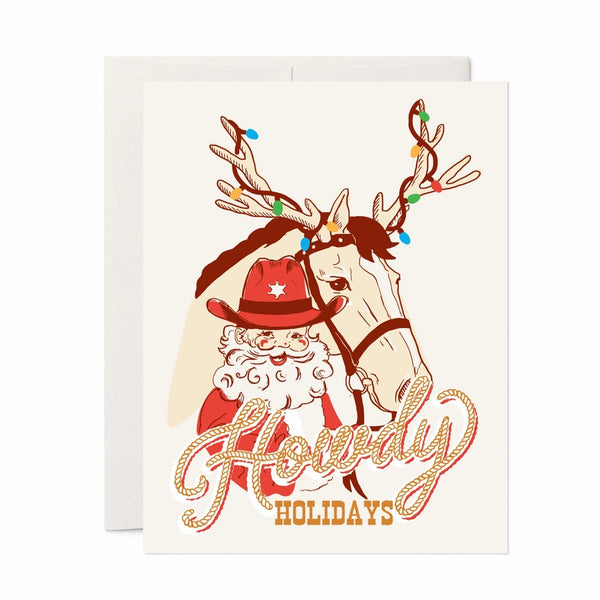 Howdy Holidays Santa Greeting Card - Broken horn