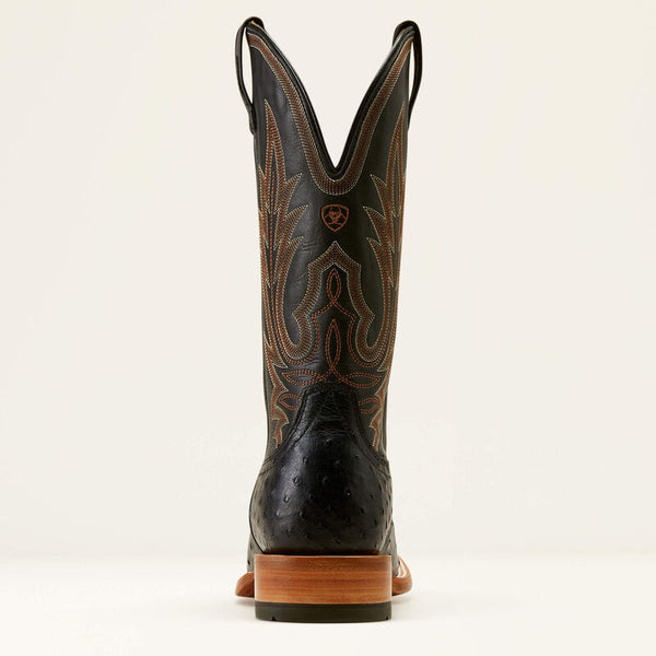 Ariat Showboat Cowboy Boot - Black Full Quill Ostrich - Broken horn