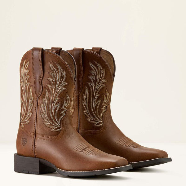 Ariat Women Round Up Filly Wide Square Toe Western Boot - Broken horn