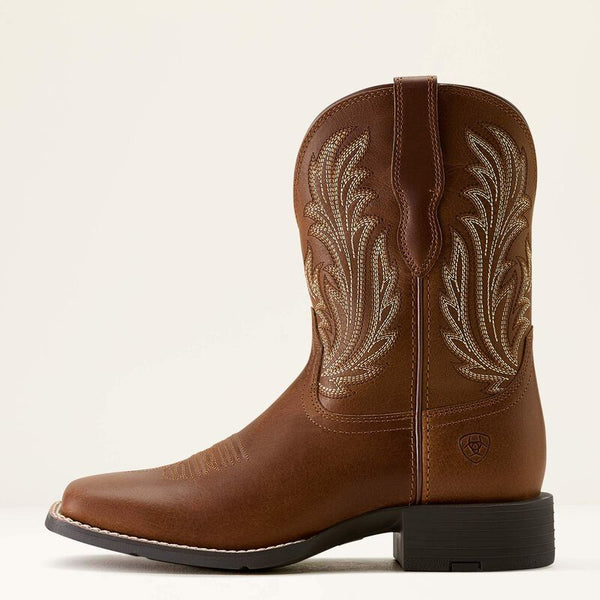 Ariat Women Round Up Filly Wide Square Toe Western Boot - Broken horn