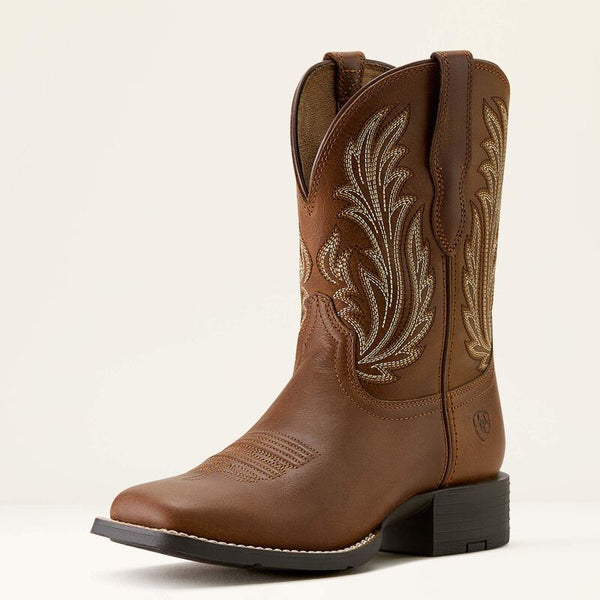 Ariat Women Round Up Filly Wide Square Toe Western Boot - Broken horn