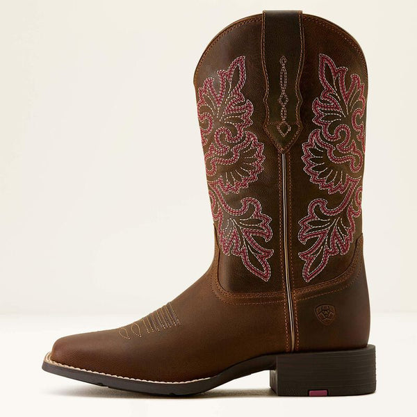 Ariat Women Round Up StretchFit Wide Square Toe Western Boot - Broken horn