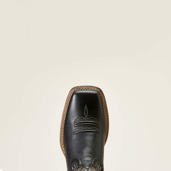 Ariat Womens Round Up Remuda Western Boot - Black Deertan - Broken horn