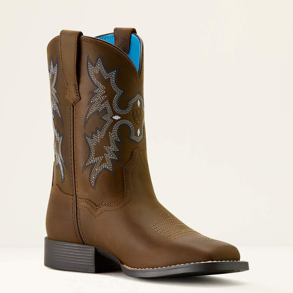 Ariat Tombstone Wide Square Toe Western Boot - Youth - Broken horn
