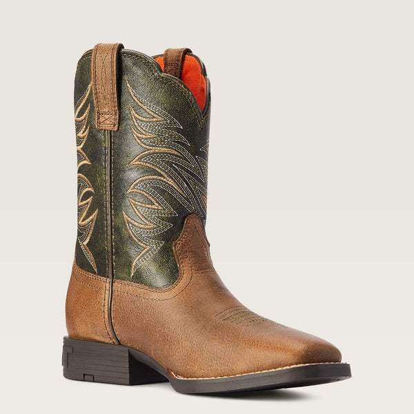 Ariat Youth Firecatcher Western Boot - Distressed Brown - Broken horn