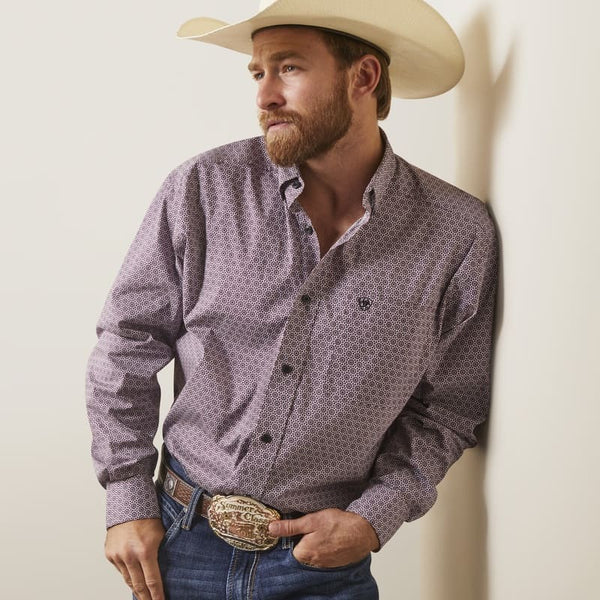 Ariat Men Demetri Fitted Shirt - Wine Club - Broken horn