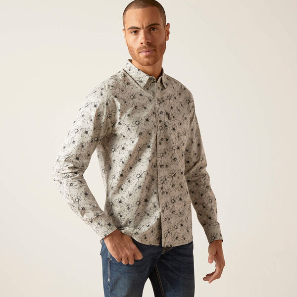 Ariat Men Memphis Stretch Modern Fit Shirt - Grey Heather - Broken horn