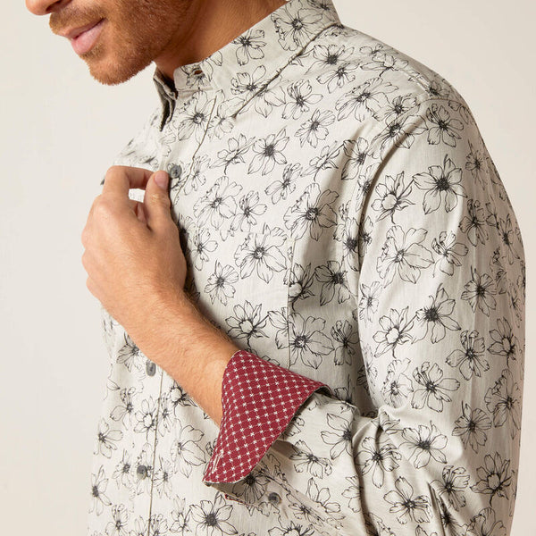 Ariat Men Memphis Stretch Modern Fit Shirt - Grey Heather - Broken horn