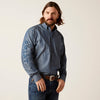 Ariat Men Team Logo Chambrey Classic Fit Shirt - Blue - Broken horn