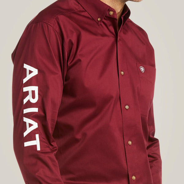 Ariat Mens Team Logo Twill Fitted - Burgundy - Broken horn
