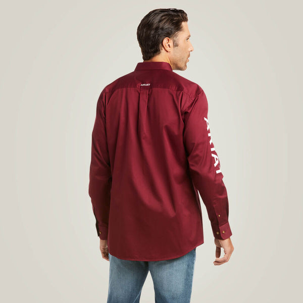 Ariat Mens Team Logo Twill Fitted - Burgundy - Broken horn