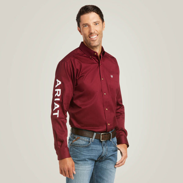 Ariat Mens Team Logo Twill Fitted - Burgundy - Broken horn